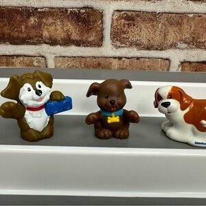 Fisher Price Little People Lot of 3 Dogs Figures Animals Brown Blue Block